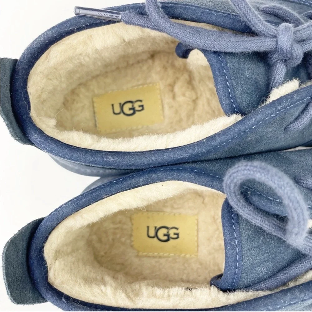 UGG Neumel Navy Blue Suede Leather Shearling Lace Up Warm Cozy Ankle Boots